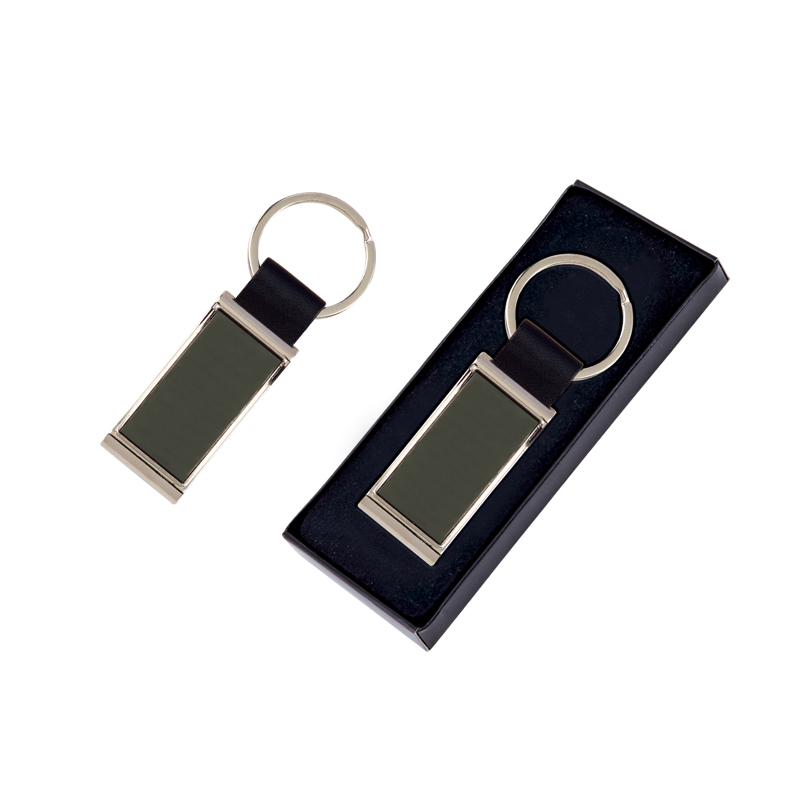 2002 DOUBLE SIDED METAL FAUX LEATHER KEY RING