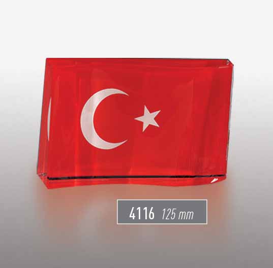 4116 - Türk Bayraklı Kristal Plaket