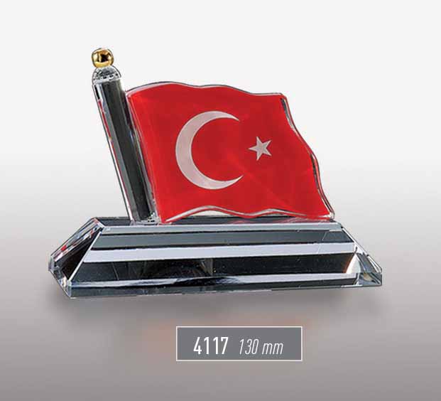 4117 - Türk Bayraklı Kristal Plaket