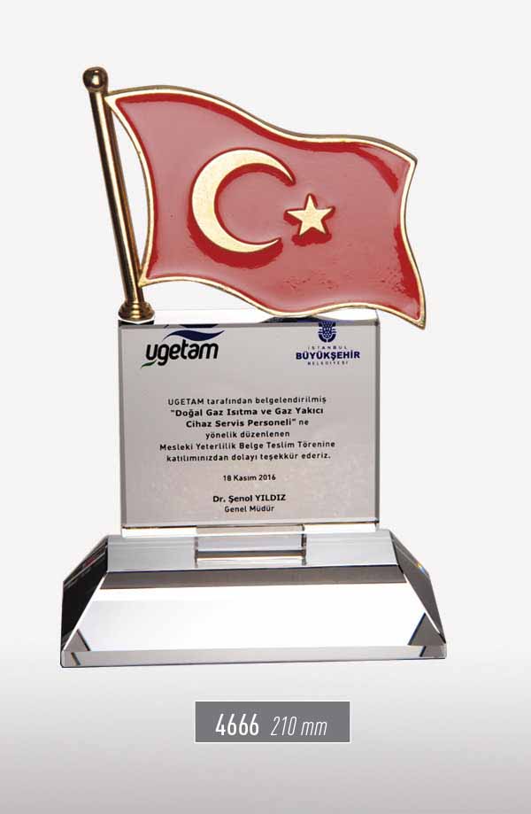 4666 - Türk Bayraklı Kristal Plaket