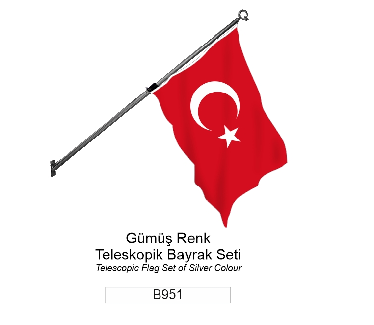 B951 GÜMÜŞ RENK TELESKOPİK BAYRAK SETİ