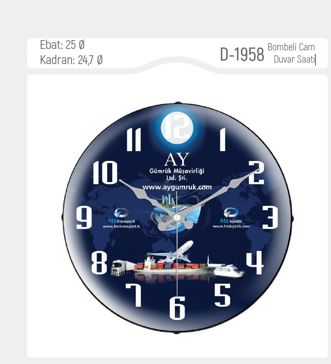 D-1958 Bombeli Cam Duvar Saati