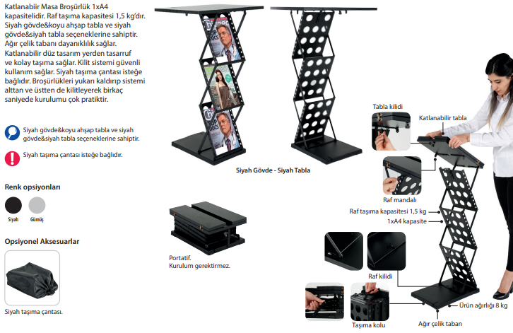 Katlanabilir Masa Broşürlük Delikli 1xA4