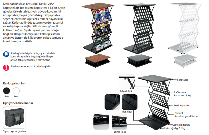 Katlanabilir Masa Broşürlük Delikli 2xA4
