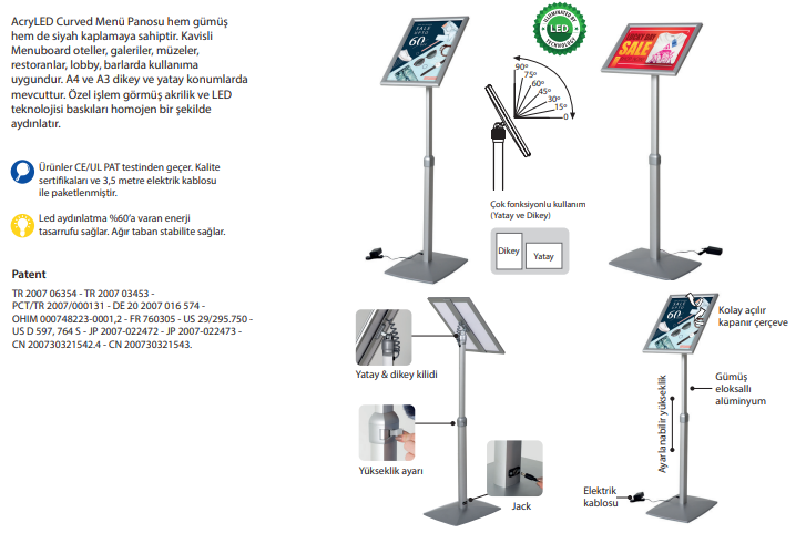 LED Işıklı Menü Panosu