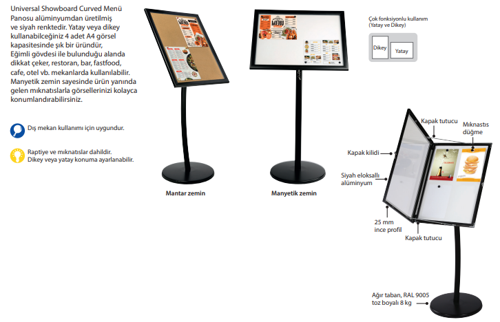 Universal Showboard Curved Menü Panosu